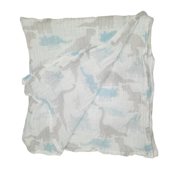 Le Petit Dinosaur Muslin Swaddle Wrap Security Lovey Baby Blanket 36" X 38" - Picture 2 of 4